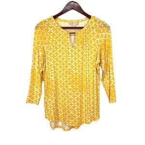 Michael Kors Marigold Yellow Geometric Soft Shirt Blouse New Nwt Size Small